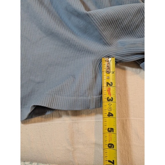 OQQ Women's Medium Blue Ribbed Knit Square Neck Romper Jumpsuit Short Sleeve - Picture 5 of 5